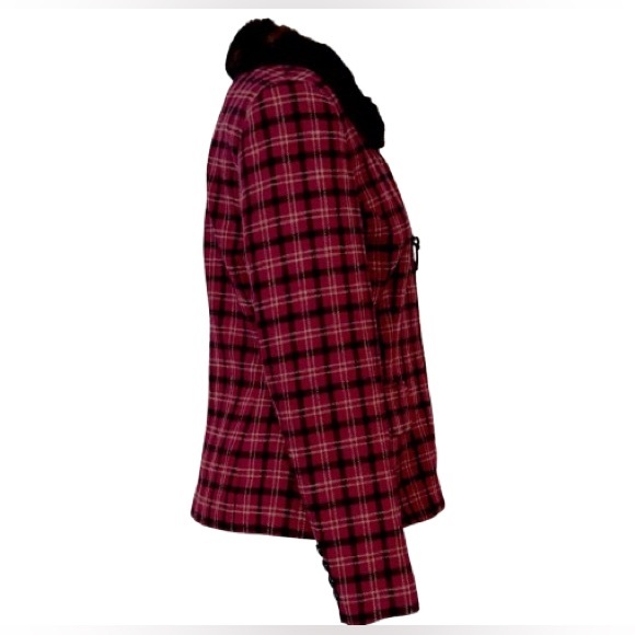 Vintage Wool Ralph Lauren Plaid Jacket Faux Fur Collar Red Sz 6 Small Blazer - Picture 8 of 12